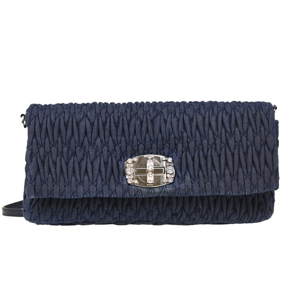 Miu Miu Crystal Clutch Matelasse Denim Small
